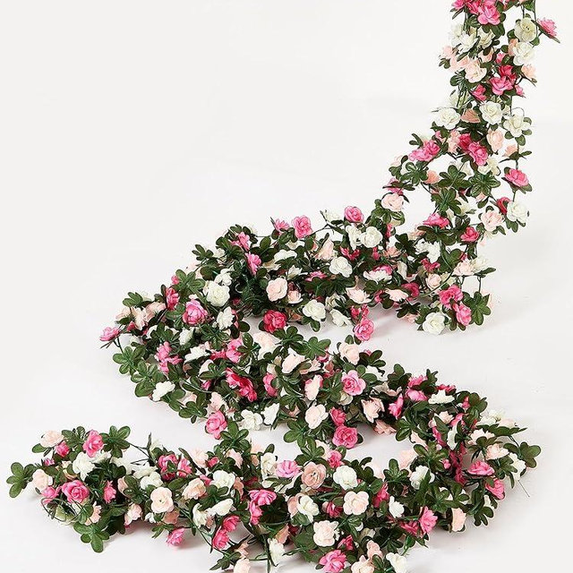 PARTY JOY 5pcs 41Ft Flower Garland Fake Rose Vine Artificial Flowers Hanging Rose Ivy Hanging Baskets Wedding Arch Garden Background Decor