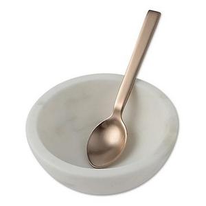 Artisanal Kitchen Supply® 2-Piece Marble Salt Bowl & Spoon Set in White/Gold
