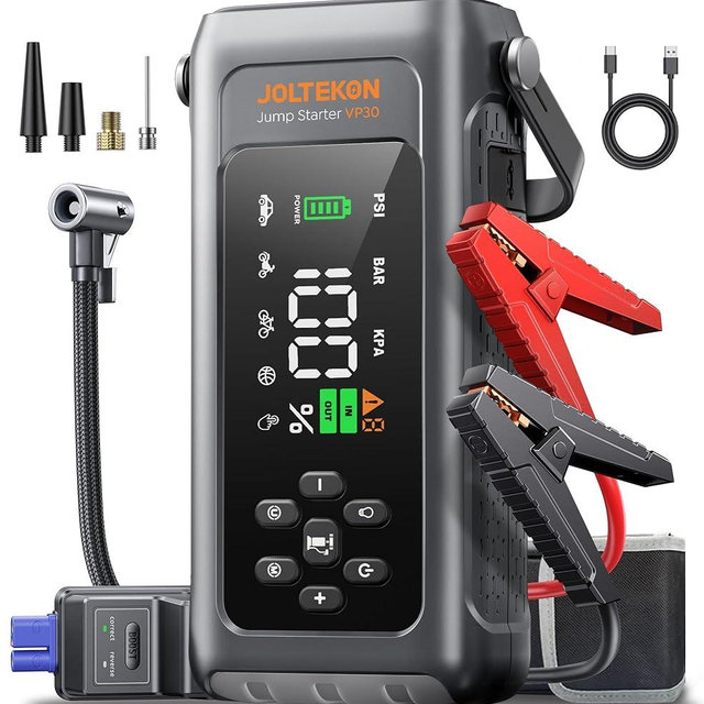 JOLTEKON Car Battery Jump Starter with Air Compressor 4500A 150PSI, Car Jumper Starter Portable (9L Gas/8L Diesel), Jump Box Car Battery with Auto-Shutoff Tire Inflator, Jumper Cables and Light