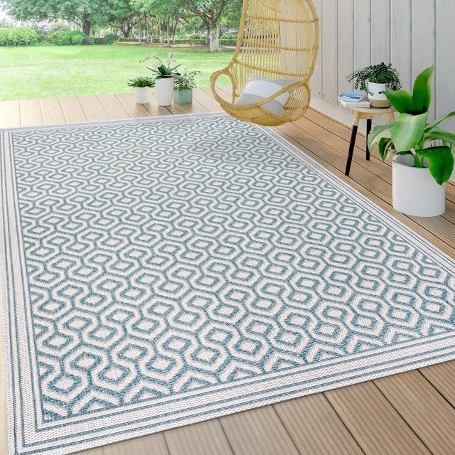 8'x10' Marvao Diamond Trellis Indoor/Outdoor Area Rug, Teal/Gray - JONATHAN Y