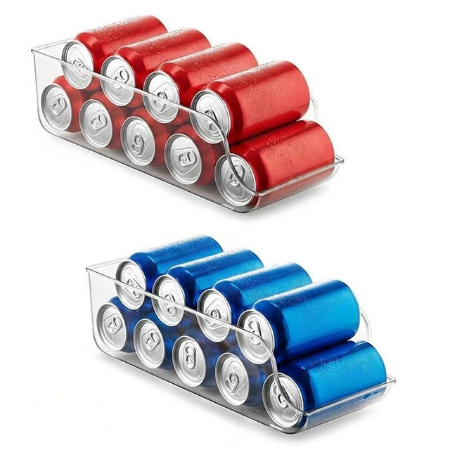 Soda Can Organizer for Fridge, 2 Pack — Clear BPA-Free Plastic Storage Bin for Refrigerator, Pantry and Freezer