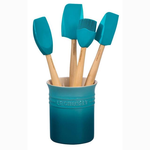 Le Creuset 5 Piece Utensil Set With Crock, Caribbean