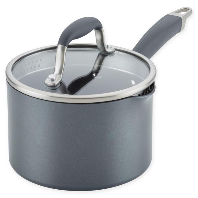 Anolon® Advanced™ Home Hard-Anodized Nonstick 2 qt. Covered Straining Saucepan in Moonstone