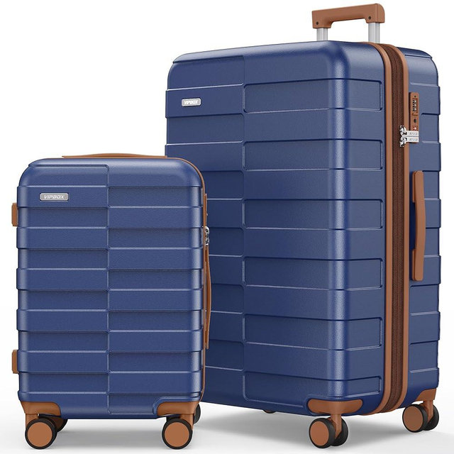 Vipbox Luggage Sets 2 Piece 20/28 Inch (3-YEARS VIP SERVICE) Hardside Expandable Lightweight Ultra Durable 100% Polycarbonate Carry On Travel Suitcase with Spinner Wheels TSA Lock, Classic Blue