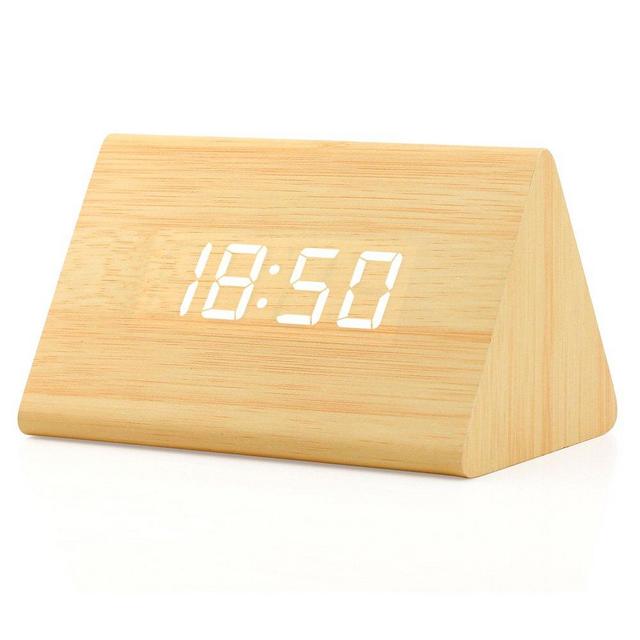 OCT17 Wooden Wood Clock , New Version LED Alarm Digital Desk Clock Adjustable Brightness, Alarm Time, Displays Time Date Temperature - Bamboo