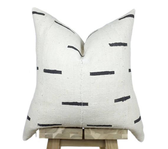 African Mudcloth Pillow Cover, Authentic African Mud Cloth Pillow | Cream & Black Bars | 'Nina'