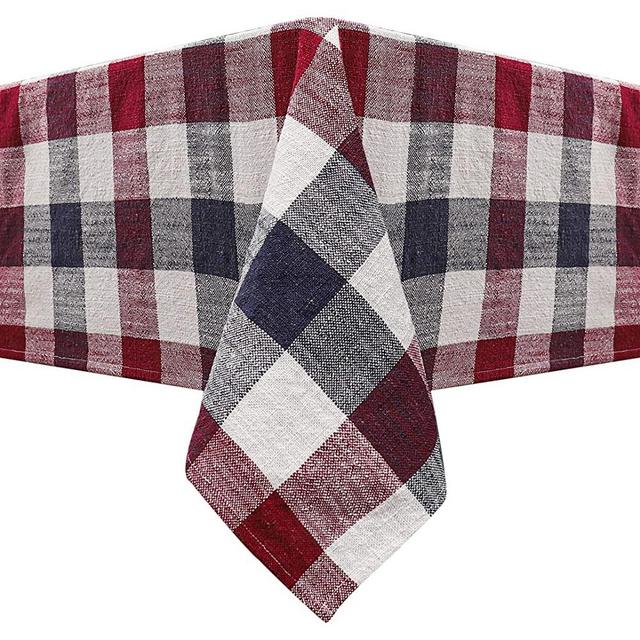 Muse Dream Blue and Fuchsia Rectangular Tablecloth Buffalo Plaid 52"x70" Farmhouse Washable Gingham Checkered Faux Linen Table Cloth for Dining Party,Indoor Outdoor Use Navy&Red,4-6 Seats