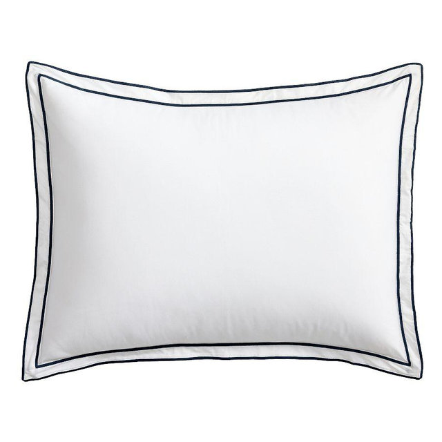 Double Embroidered Sham, White/Midnight, Standard, Set of 2