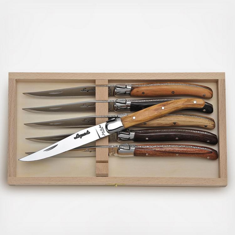 Jean Dubost, Laguiole Mixed Wood Handle Steak Knives with