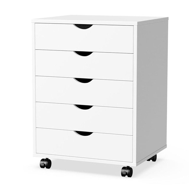 OLIXIS 5 Drawer Chest Wood File Cabinet Rolling Organization Storage Dresser with Wheels for Home Office