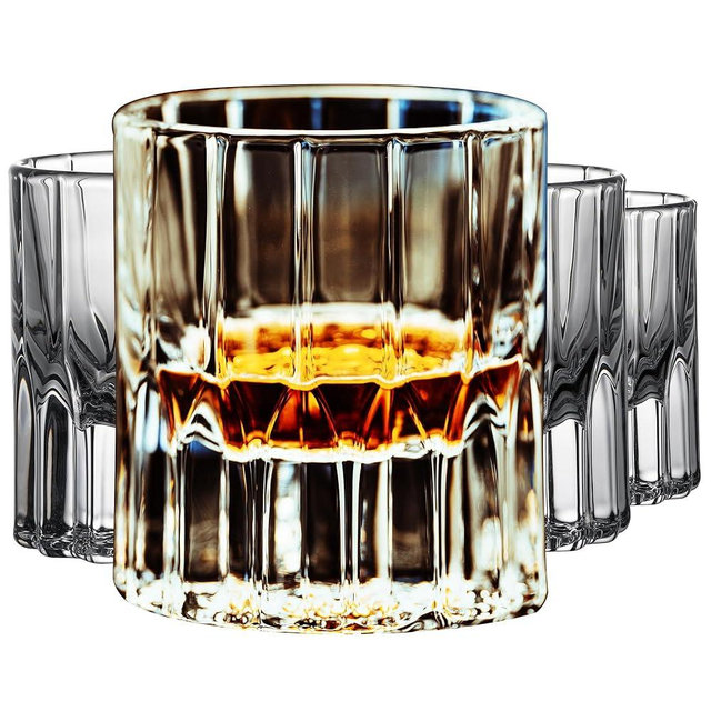 NORIMODA Whiskey Glasses, Heavy-base Rocks Glasses, 7.5oz Whisky Glass Sets Of 4, Bourbon Glass Gift For Men, Old Fashioned Glass Suitable For Scotch, Liquor, Rum, Cognac, Vodka& Rocks Cocktails