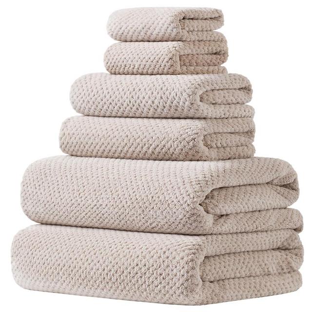 HVMS Extra Large Bath Towels Set for Bathroom 30x60 Inches Super Soft Light Weight Quick Dry Microfiber Shower Towels (Beige, 6 Piece)