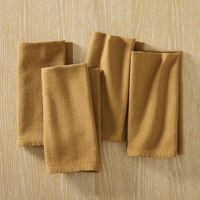 Slub Cotton Table Linens, Napkins, Amber, Set of 4