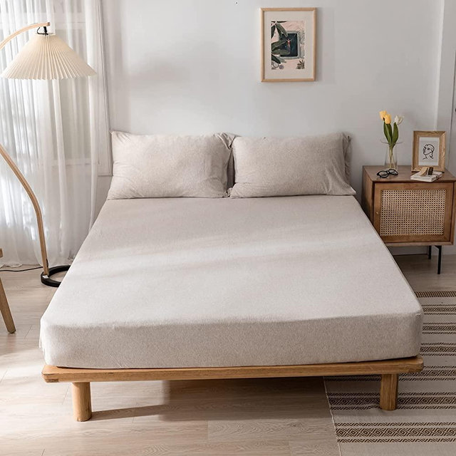 DONEUS Jersey Knit Cotton Fitted Sheet Queen, 15" Deep Pocket 3 Piece (No Flat Sheet) Fitted Sheet Set Includes 1 Solid Light Coffee Fitted Sheet and 2 Pillowcases, Super Soft Comfy and Easy Care