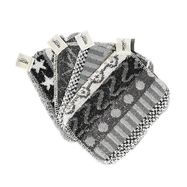 Skoy Scrub, 4-Pack Non-Scratching, Reusable Scrub for Kitchen and Household Use, Environmentally-Friendly, Dishwasher Safe, Monochromatic Colors
