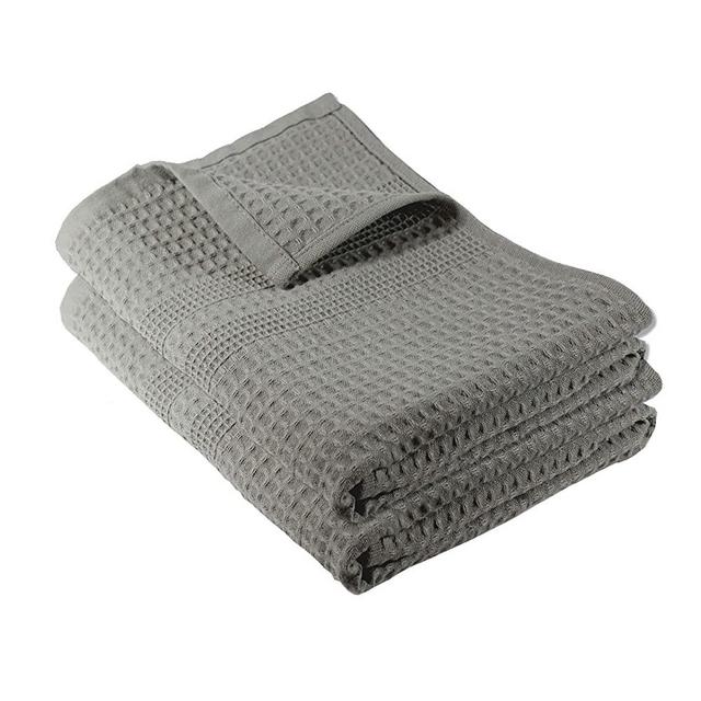 Premium Waffle Weave Hand Towel 2 Pc Set 100% Natural Cotton Highly Absorbent & Quick Drying Lint Free Extra Soft Feel Thin Cloth (Pewter)