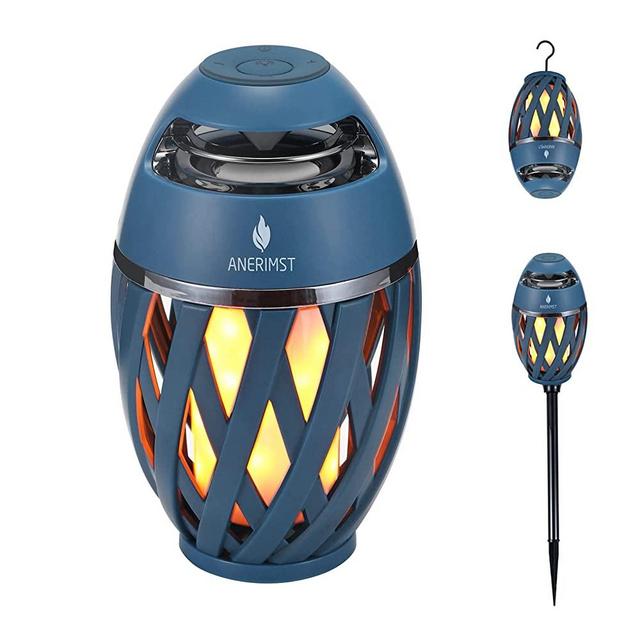 Outdoor Bluetooth Speaker, Gifts for Men Women Dad Mom, ANERIMST Waterproof Wireless Torch LED Light, Flame Speaker for Camping Accessories Home Gadgets, Loud Sound, 24H Playtime, Blue, 1 Pack