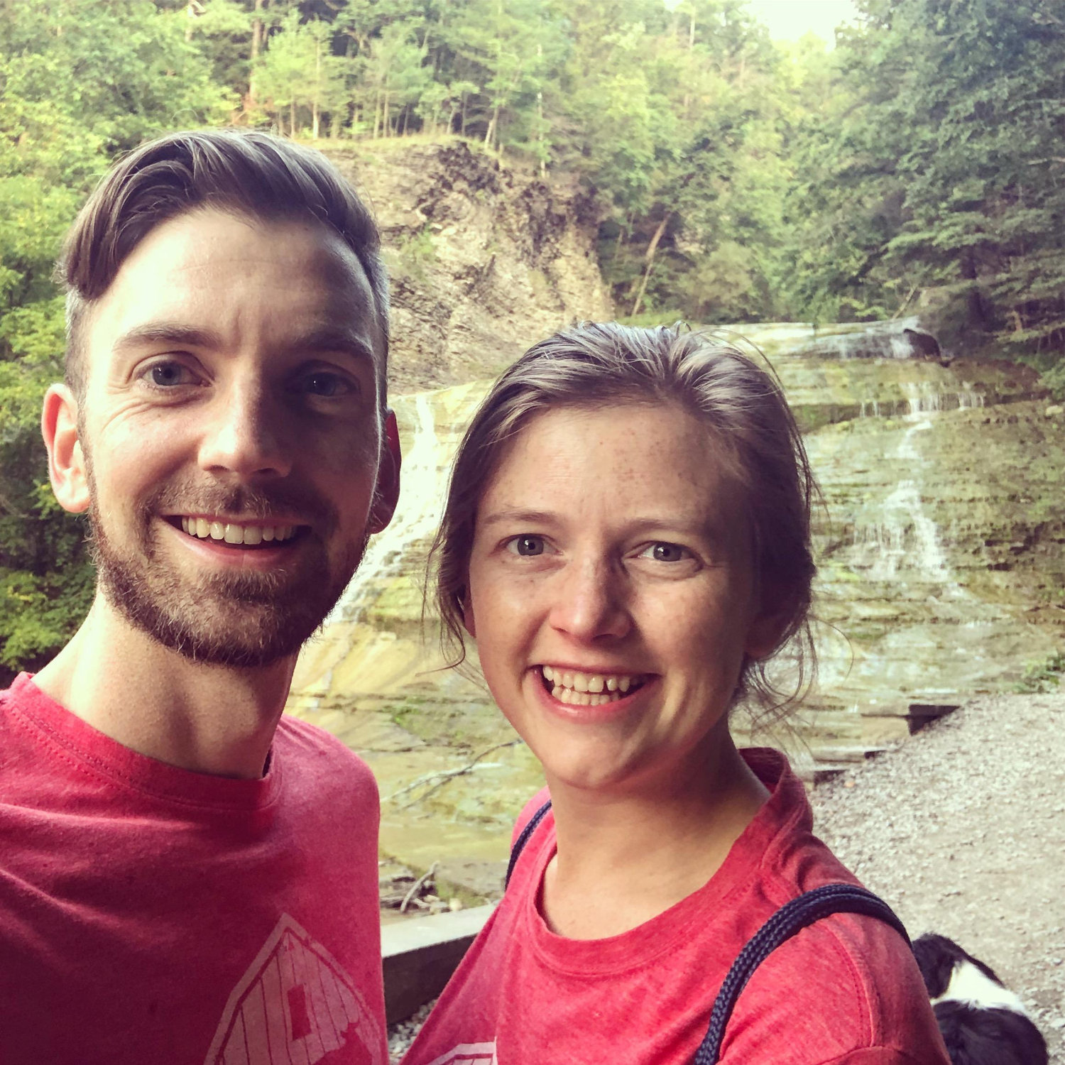 September 2018 - We first visited Ithaca on a whim, after a visit to nearby Farm Sanctuary. Here we are on a hike with the pups at Buttermilk Falls State Park.