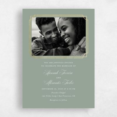 Sage, Green Wedding Invitation - Vernazza Photo Foil