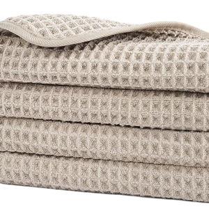 POLYTE 430 GSM Microfiber Lint Free Washcloth Face Towel, 13 x 13 in, 4 Pack (Waffle Weave)