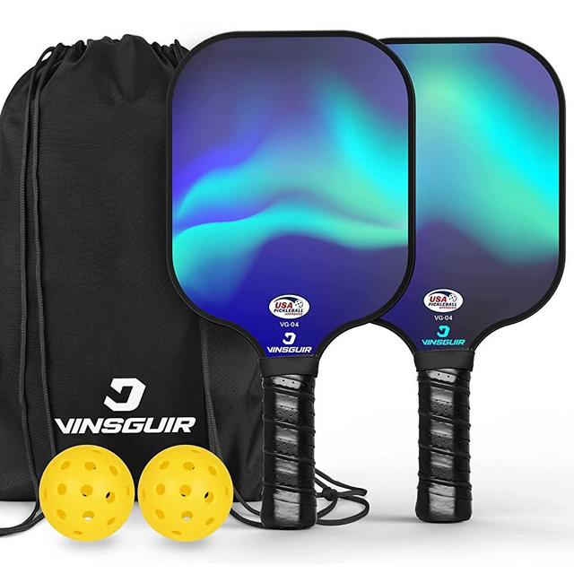 VINSGUIR Pickleball Paddle Set, USAPA Approved Fiberglass Pickleball Set，Pickleball Paddles, Pickleballs, Lightweight Carrying Bag, Pickle Ball Paddle Gifts for Beginners & Pros, Aurora Blue