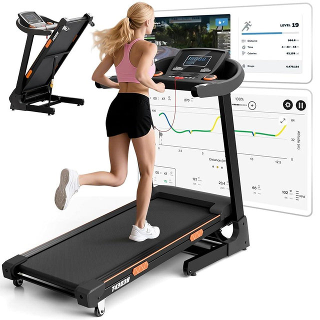 8.7MPH Treadmills for Home, 0%-15% Incline Walking Pad Treadmill with Auto-Folding, 3.5HP Wide Running Area Supports Up to 300lbs User Weight, Bluetooth & Pulse Monitor