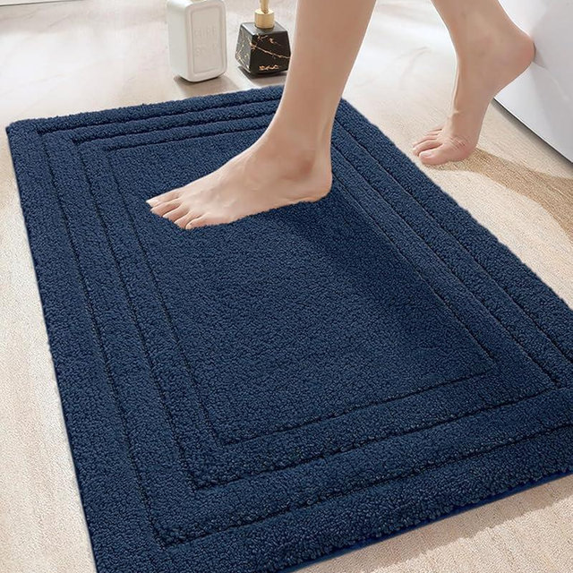 DEXI Bathroom Rug Mat, Ultra Soft Absorbent Bath Mats for Bathroom, Shower Floor Bathmat Non Slip, Washable Bath Rugs Carpet for Tub, Sink, 24"x16", Navy