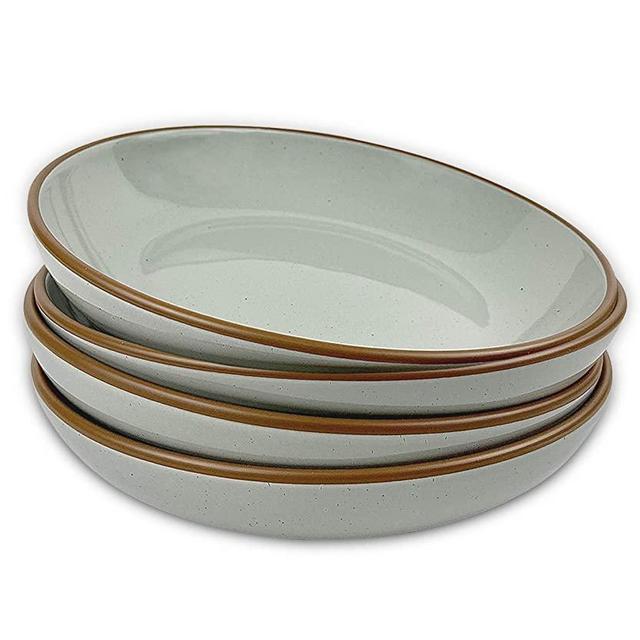 Mora Ceramic Large Pasta Bowls 30oz, Set of 4 - Serving, Salad, Dinner, etc Plate/Wide Bowl - Microwave, Oven, Dishwasher Safe Kitchen Dinnerware - Modern Porcelain Stoneware Dishes, Earl Grey