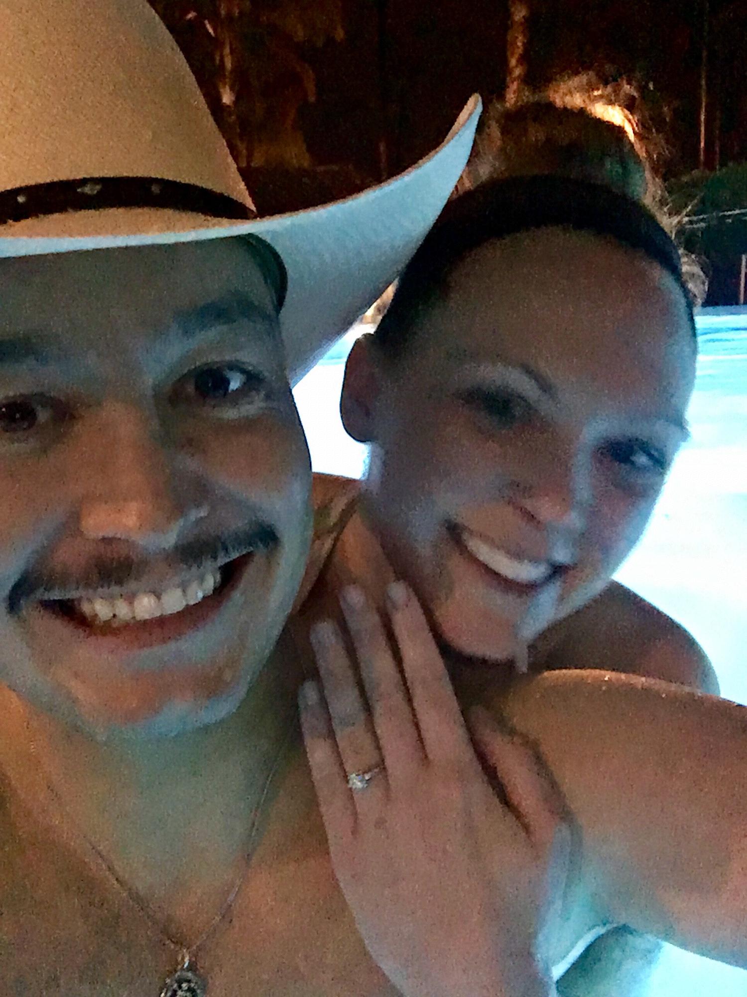 The night we got engaged! We had the pool all to ourselves - it was raining.