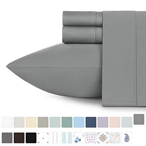400 Thread Count 100% Cotton Sheet Set, Slate Grey Queen Sheets 4-Piece Long-staple Combed Pure Natural Best Cotton Bed Sheets For Bed, Soft & Silky Sateen Sheets Fits Mattress Up to 18'' Deep Pocket