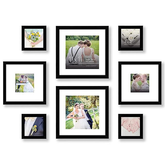 Americanflat Square Picture Frame Set in Black with Shatter Resistant Glass and Easel Stand - Various Dimensions - Pack of 8