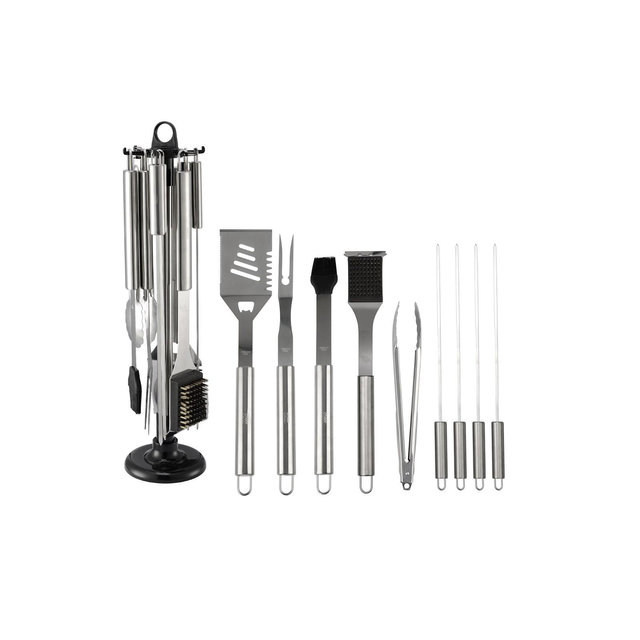 Cheer Collection 10-Piece Stainless Steel BBQ Grilling Utensil Set on Carousel