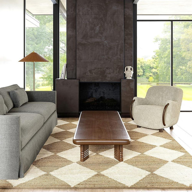 Rugs USA x Arvin Olano Louie Diamond Checkerboard Jute Area Rug, 8x10, Natural