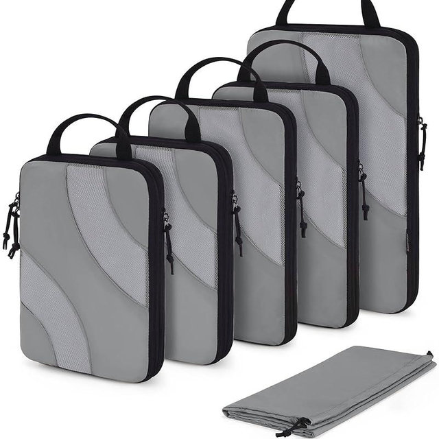 BAGSMART Compression Packing Cubes for Travel, 6 Set Travel Packing Cubes for Suitcases, Compression Suitcase Organizers Bag Set & Travel Cubes for Luggage, Lightweight Packing Organizers Grey