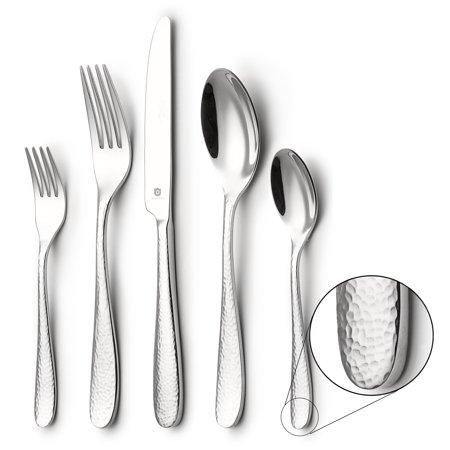 DANIALLI 40-Piece Silverware Set For 8, Modern Hammered Design Flatware Set, 18 10 Stainless Steel Utensils, Include Knife/Fork/Spoon, Mirror Polished Set of Cutlery, Dishwasher Safe