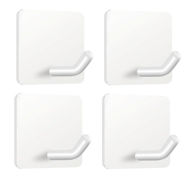 FOTYRIG Adhesive Towel Hooks Heavy Duty Stick on Towel Holder Wall Hangers Waterproof Stainless Steel Sticky Hooks for Hanging White Bathroom Kitchen Home-4 Packs