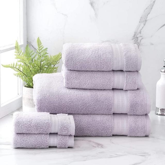 Welhome Cotton Rayon from Bamboo Bath Towel (Lilac) - Set of 6 -Soft & Fluffy -Highly Absorbent -Fade Resistant - Durable - Machine Washable - 2 Bath - 2 Hand - 2 Wash Towels