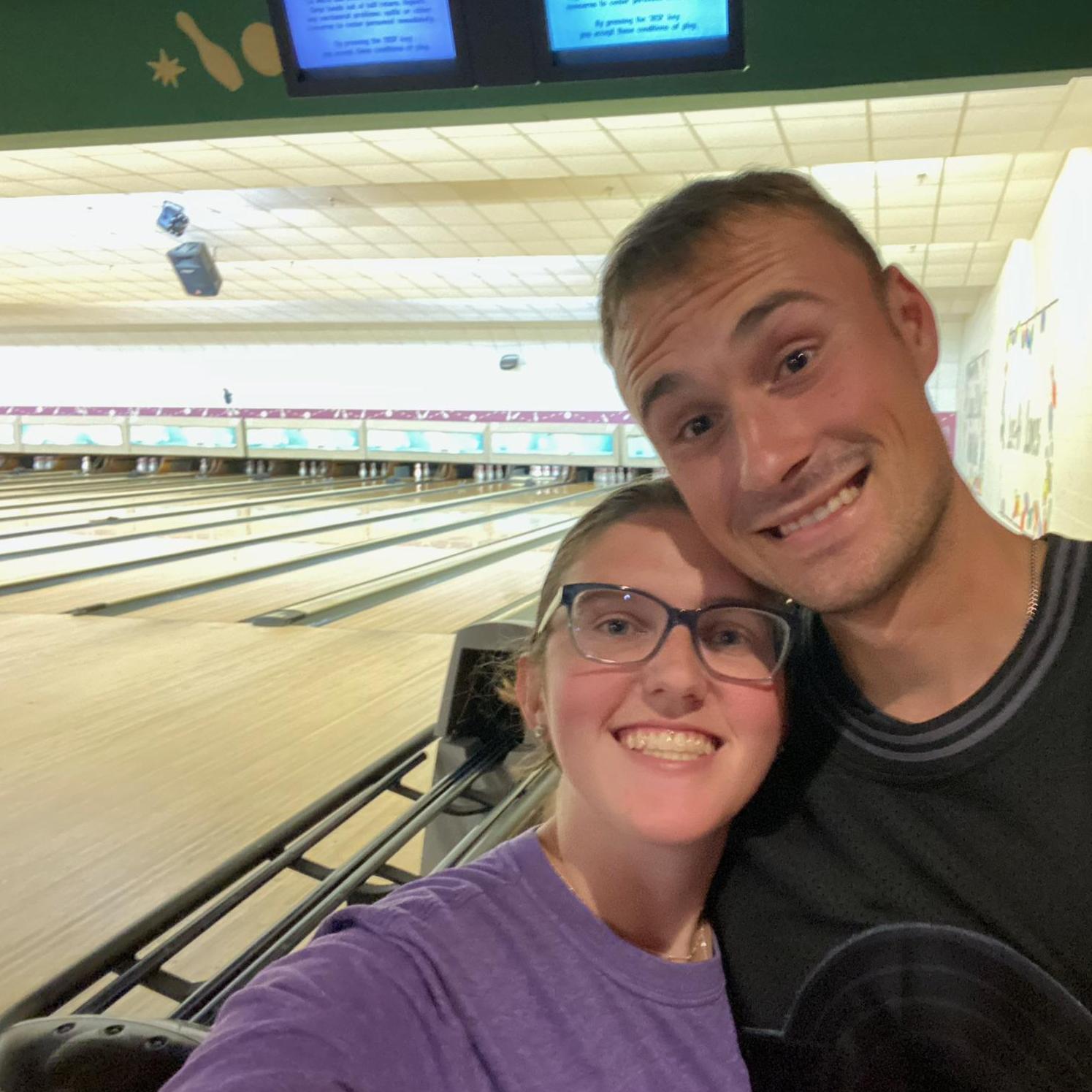 Bowling for Aaron’s birthday, I am the better bowler.