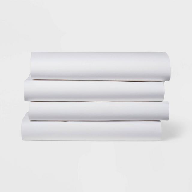 Queen 4pk Solid Microfiber Fitted Sheet White - Room Essentials™