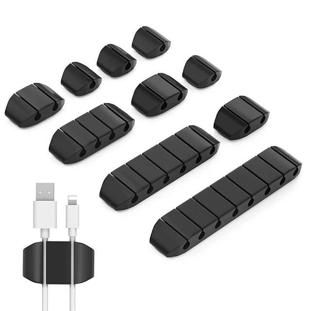 10 Pack Black Adhesive Cord Holders,Cable Clips, Ideal Cable Cords Management for Organizing Cable Wires-Home, Office, Car, Desk Nightstand-Black