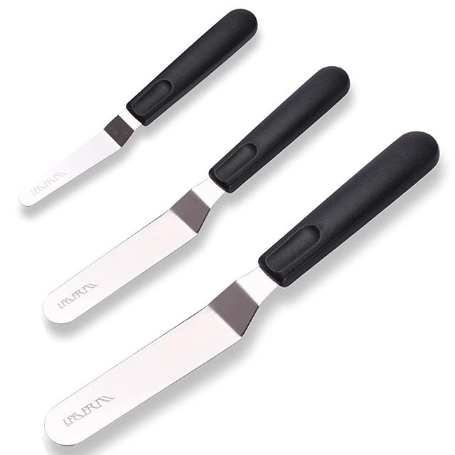 LEGERM Small Offset Spatula 4", 6" 8" Mini Angled Spatula Set Cupcake Cake Decorating Frosting Knife Black