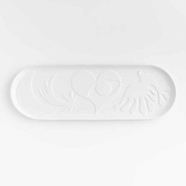 Motif Medley White Ceramic Oval Serving Platter by Lucia Eames