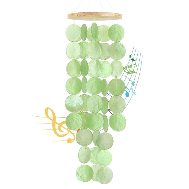 Wind Chimes for Outside - Handcrafted Green Capiz Shells Windchime Coastal Style Decor for Indoor/Outdoors, Garden Decor, Great for Women, Wind Chimes Lovers and More