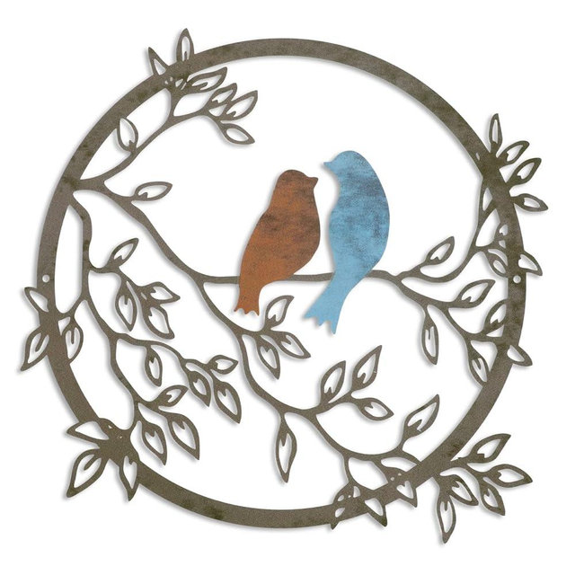 Ferraycle Metal Wall Art Bird on Tree Branch Silhouette Bird Art Decor for Living Room Garden Bedroom Office Home Wall Housewarming Party Decor(Vivid Color)