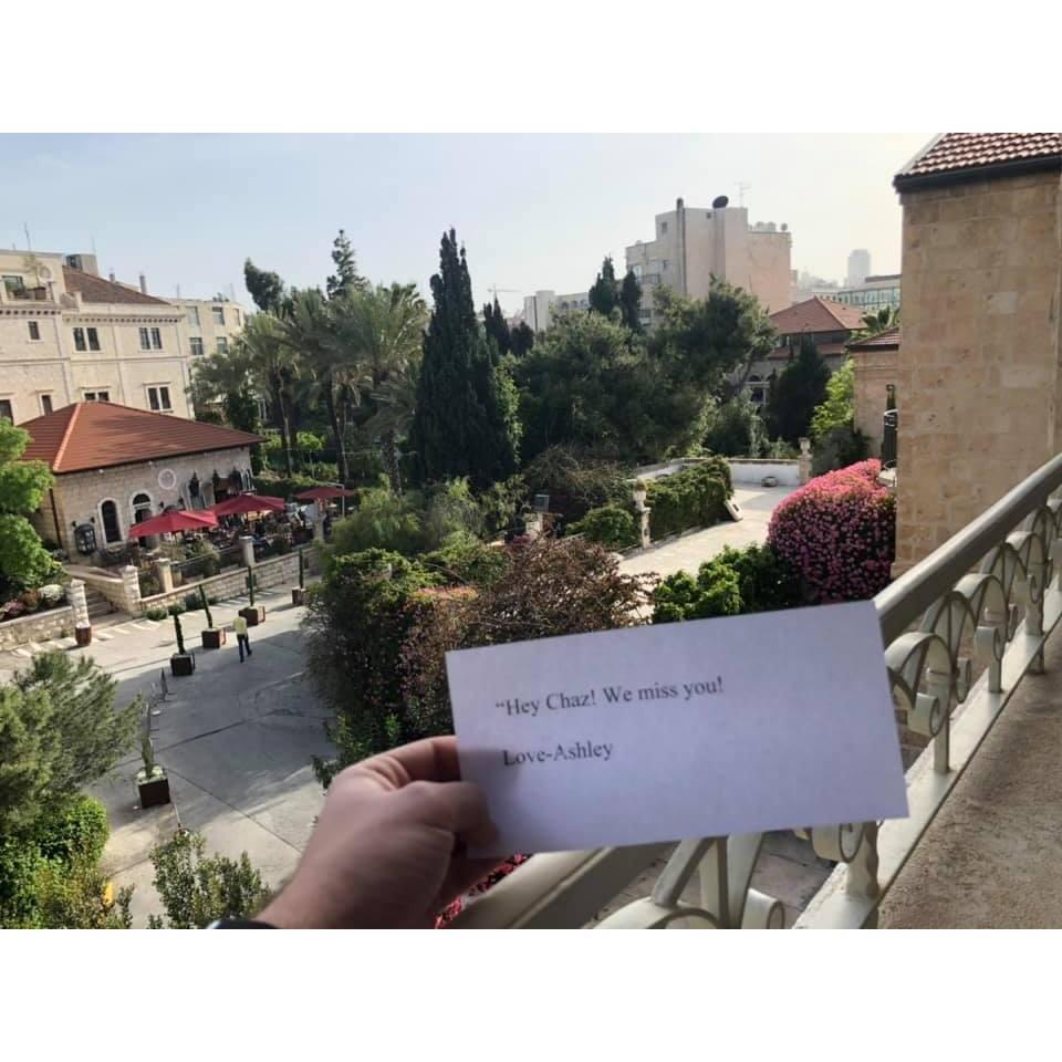 one of the letters I had his hotel send him from me in Jerusalem.