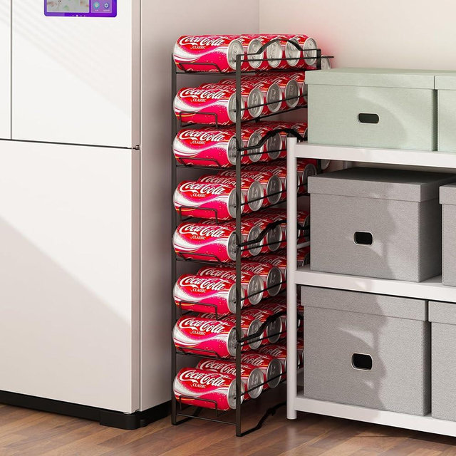 GILLAS 2 Pack Soda Can Organizer Rack for Pantry, Stackable Beverage Soda Can Storage Dispenser Holder for Refrigerator, Cabinet, Black