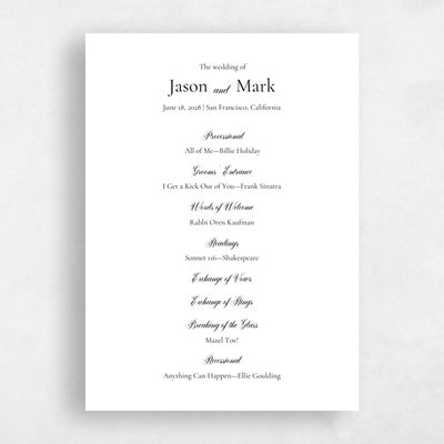 Black Simple Wedding Program - Henderson Letterpress