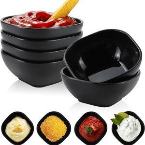 Wrova 6 pack wheat straw dipping bowls 5oz,alternative plastic soy sauce dishes,unbreakable small dessert bowls microwave and dishwasher safe for snack,sushi,condiment (Black Series)