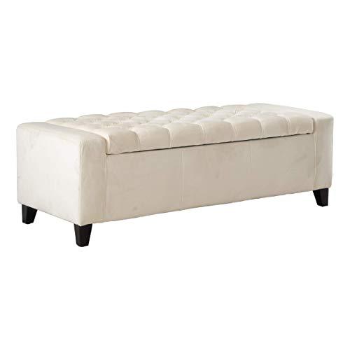 Christopher Knight Home Living Seattle Ivory New Velvet Tufted Storage Ottoman, 19.75”D x 50.00”W x 17.48”H