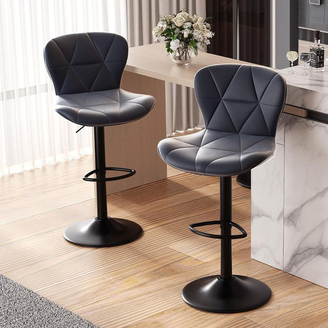 Nalupatio Modern Bar Stool Set of 2, Adjustable Faux Leather Upholstered Swivel Counter Stools, Counter Height Barstools with Back for Kitchen Island, Dark Grey